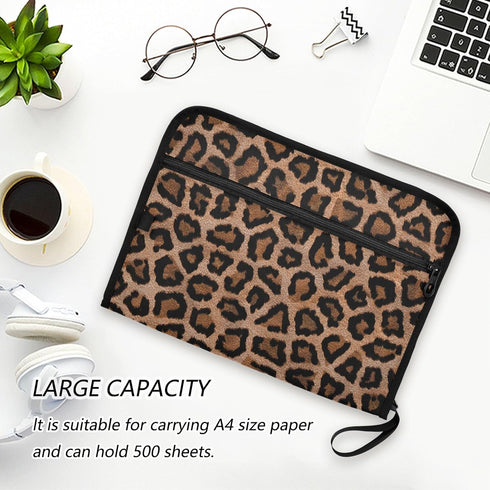 Black Leopard 13 Pocket Expanding File Folder with Labels, A4 Document Folder with Zipper Closure
