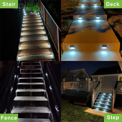 XLUX Solar Powered Lights for Deck Steps, Outdoor Waterproof LED Lamp, White Light 2 Pack