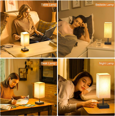 3 Dimmable 2700K Bulb 2 Pack hansang Bedside Lamp, Touch Lamp with Way LED Touch Control USBA USBC Charging Port Black