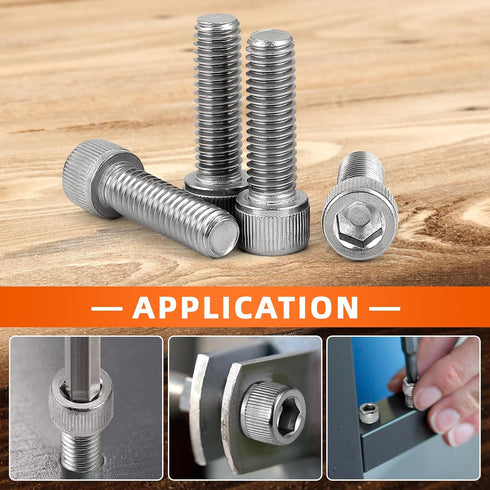 3/8-16 x 1-1/4" Socket Head Cap Screws Bolts - Stainless Steel 18-8 (304), Fully Threaded, 10 PCS