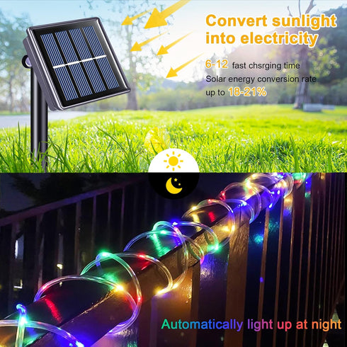 JMEXSUSS 8 Modes Solar Rope Lights Outdoor, 39.4ft 120LED Waterproof PVC Tube Solar Fairy Lights (Multi Color)