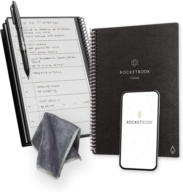 Rocketbook Fusion Reusable Undated Productivity Planner, Executive Size 6x8.8, Black for Goals and Notes