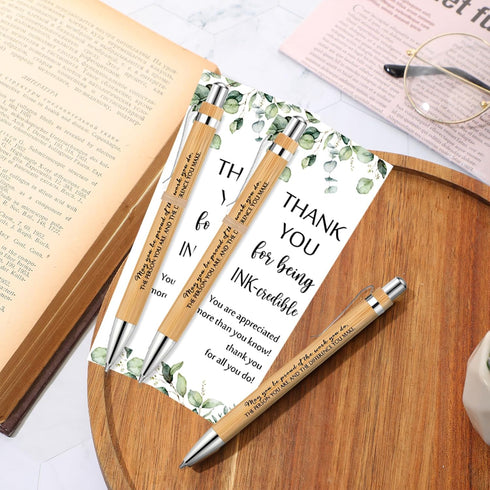 Yeaqee 36 Sets Employee Appreciation Gifts, Bulk Thank You Gift Office Bamboo Pen with Inspirational Cards