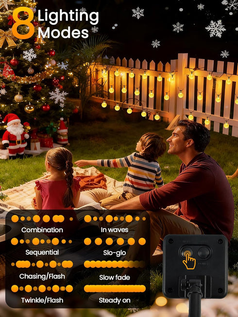 2-Pack 72FT 120 8 LED Crystal Globe Solar String Lights Outdoor, Waterproof Solar Powered Lights for Outside, Lighting