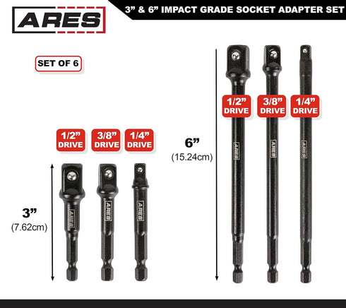 ARES 70382 6-Piece Impact Grade Socket Adapter Set, Turns Drill Driver into High Speed Socket Driver