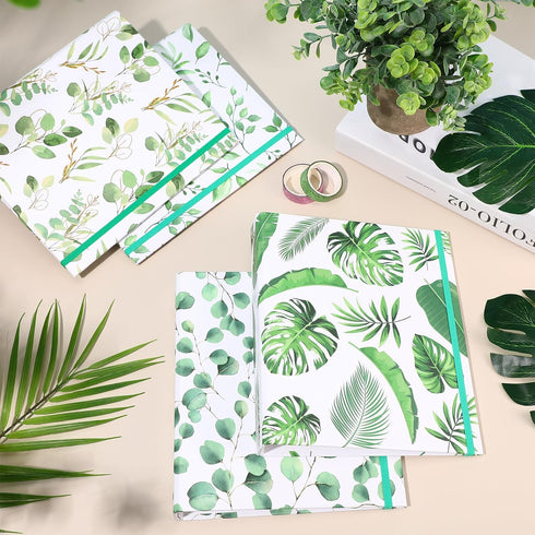 Colarr 4 Pcs Cute Mini Eucalyptus Leaves Binders, 5.5 x 8.5 Three Ring Decorative Hardcover
