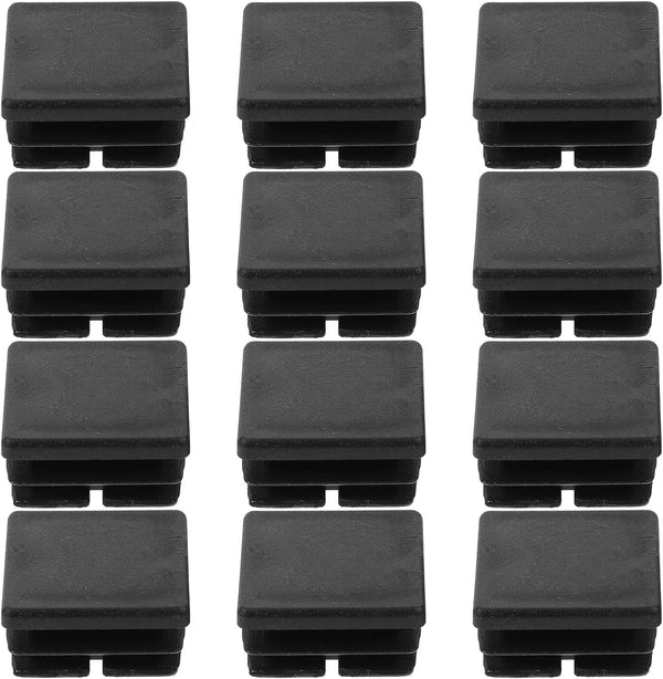 DIKACA 12pcs Black Square Tube End Caps Furniture Leg Protectors Plastic Inserts for