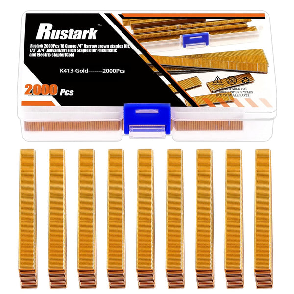 2000Pcs 1/2" Gold 18 Gauge Narrow Crown Staples, Heavy Duty Galvanized Finish for Pneumatic Electric Stapler
