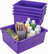 Storex Deep Storage Tray, Letter Size Organizer Bin with Non-Snap Lid, Violet, 5-Pack for Classroom, Office, Home