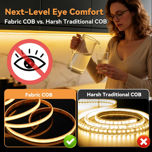 infinilux Cozy 5V COB LED Strip Lights,Upgrated Fabric Eye-Comfort Glare-Free Lighting,Easy Install Safety USB
