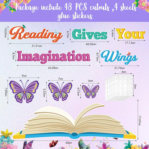 Classroom Reading Bulletin Board Set Butterfly Bulletin Board Decorations Floral Butterfly Paper Cutouts for Classroom Back to School Office Reading Party Wall Board Decor(Cute Style) by Lincia