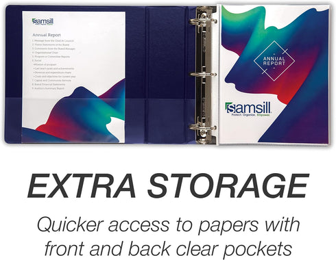 Samsill Durable 3 Inch Binder, Made in the USA, D Ring Binder, Customizable Clear View, Blue, 4 Pack