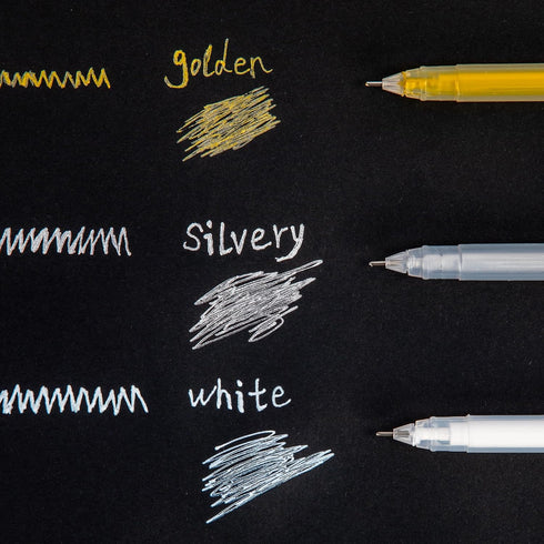 Set, 6 Pack 0.6mm SMOOTHERPRO White Gold Silver Gel Pen Highlight Gel Ink Pen, Art Liner Drawing Pen for Black Dark