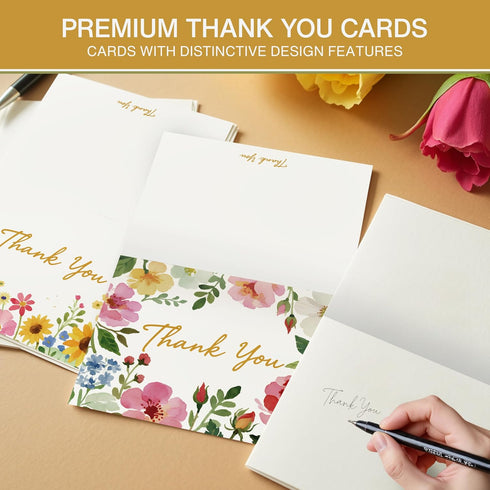 XISHIUYIS 48 Pack Set, 4) Thank You Cards with Envelopes - Floral Design Thank You Notes Small Blank Thank You Cards