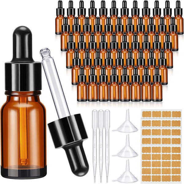 Lallisa 100 Pack Essential Oil Dropper Bottle 10 ml - Glass Bottles with Eye Dropper Dispenser and Accessories