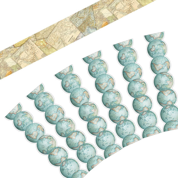 Travel The Map Globes Bulletin Board Straight Border, Adventure Awaits Sign for Classroom and Wall Decor