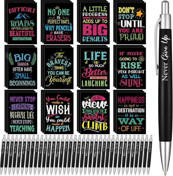 Yeaqee Motivational Pens Notepads Gifts Set, 72 Pcs, Inspirational Quote Pen & Mini Journal