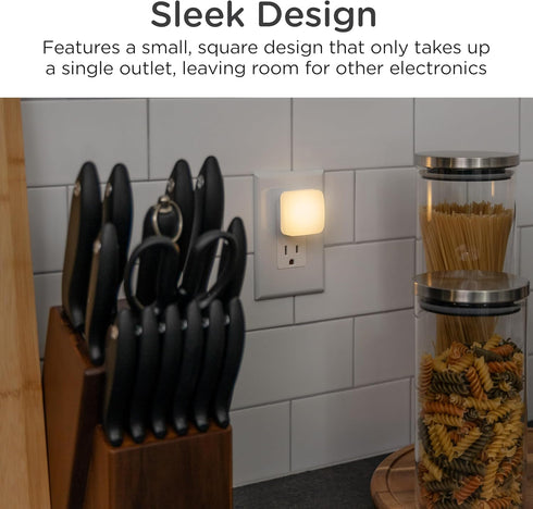 3000K, 2nd 1 Pack, 82486 Lights by Night Mini Square LED Night Light, Plug in, Dusk to Dawn Sensor, Warm Compact Single