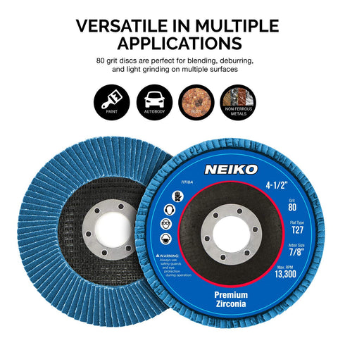 NEIKO 11116A 10 Pack 4-1/2" Zirconia Flap Discs, 40 Grit Flapper Wheel for Angle Grinder, 7/8" Arbor