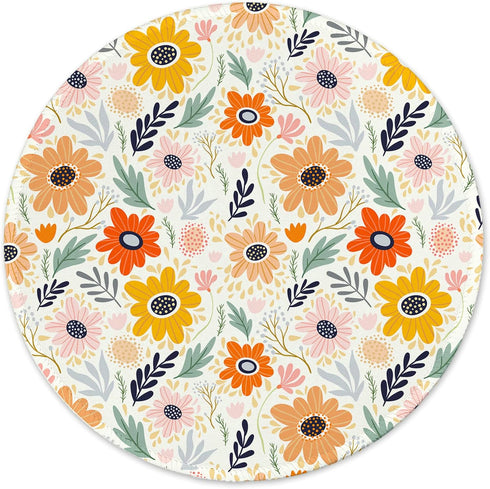Round Gaming Mouse Pad, Non-Slip Rubber Base Mat with Stitched Edge 7.9 x 7.9 Inch, Adorable Flower
