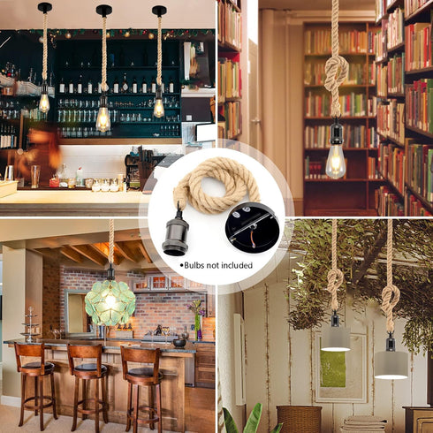 E26 Industrial Hemp Rope Chandelier;Single Head Farmhouse Pendant Lights Base Ceiling Lamp;Retro Pendant Lamp Cord- DIY