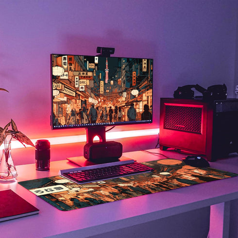 Japanese Street Gaming Mouse Pad Large, Anime Mouse Mat Desk Pad, 31.5 x 11.8 Extended Keyboard Mousepad with Non-Slip