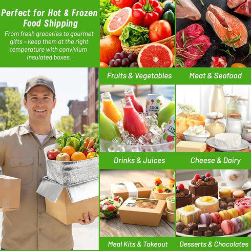 Convivium 4 Pack Pack Frozen 12''x5.5''x7.5'' Insulated Shipping Boxes with Foil Liner Bags, Reusable Thermal Cooler