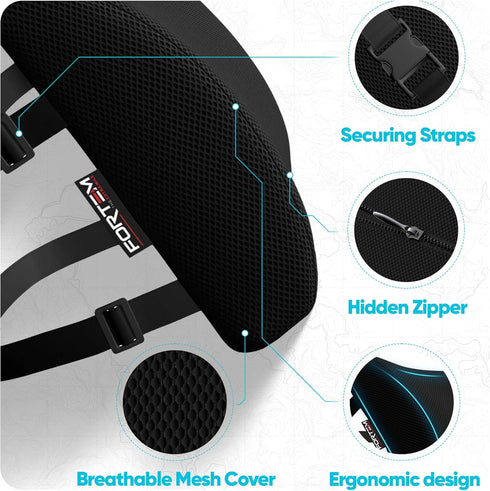 FORTEM Lumbar Support Pillow for Office Chair, Lumbar Support Pillow for Car, Back Rest for Gaming, Memory Foam Pillow
