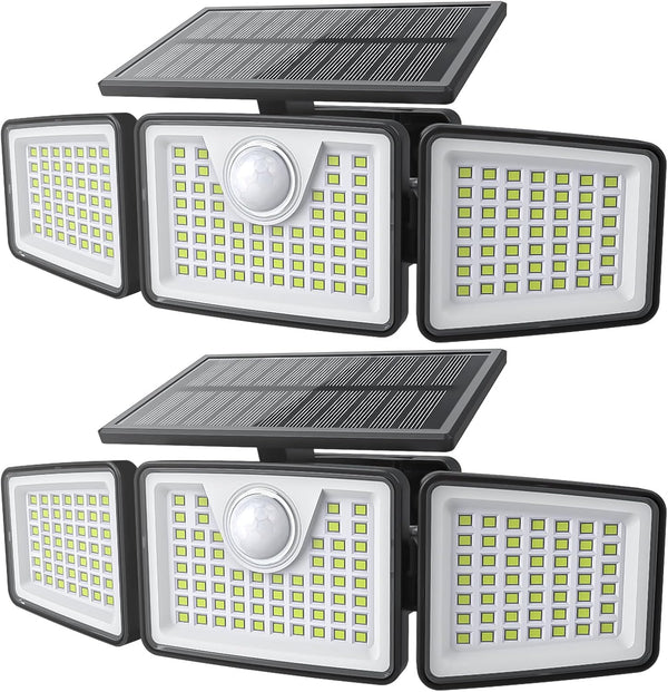 daphino 2500LM Solar Lights Outdoor with Motion Sensor,3 Head 270 Wide Angle