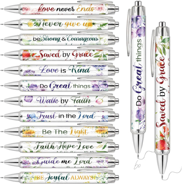 Ctosree 60 Pcs Bible Verse Ballpoint Pens, Christian Flower Pens with Inspirational Quotes for School Office Supplies