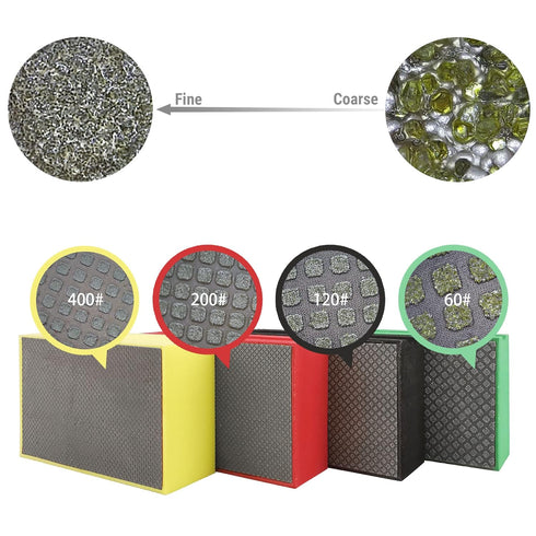 HXIN (4, 60/120/200/400# Diamond Hand Polishing Pad Diamond Sanding Block Foam Backed Diamond Sponge Sanding Pads