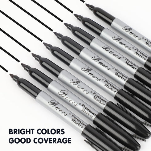 Buecs 200 Count Permanent Markers, Black Permanent Markers, Fine Point, Waterproof & Smear Proof Markers, Quick Drying