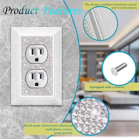 Bling Wall Plates for Electrical Outlets, 2023 Glitter Covers with Silver Rhinestones, Decorative Accessories (2 Pack)