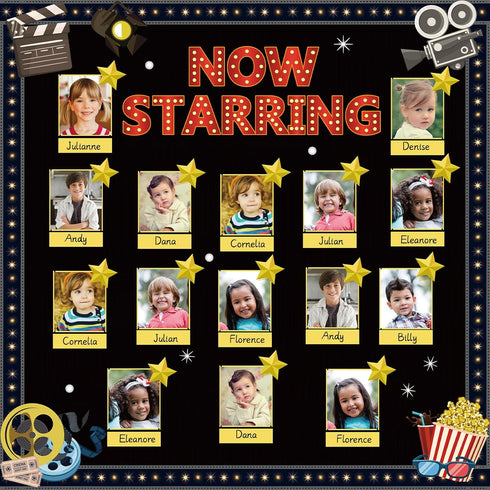 Movie Star Bulletin Board Set, Now Starring Classroom Decor with DIY Photo Crafts and Film Tickets Cutouts