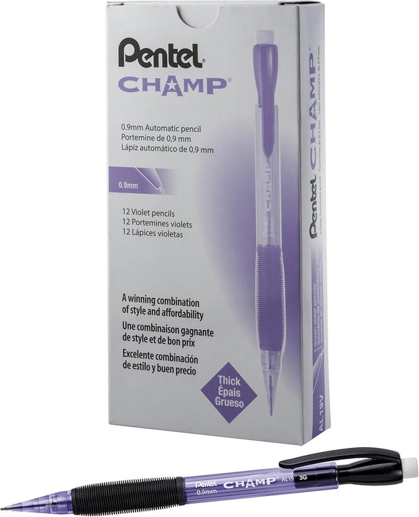 Pentel Champ Mechanical Pencil, 0.9mm, Tinted Violet Barrel, Box of 12
