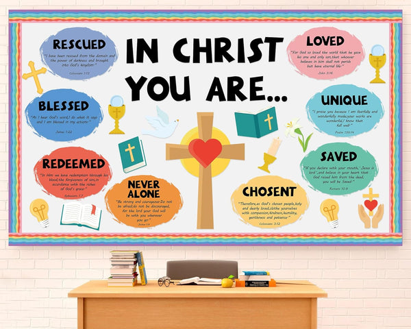Christian Jesus Bulletin Board Decoration Set, Religious Cross Bible Borders and Inspirational Cutouts