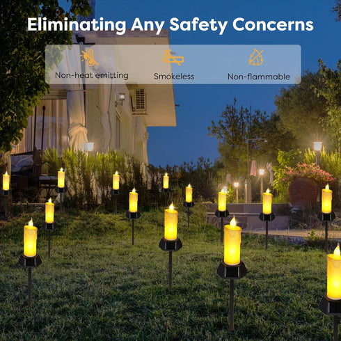 Solar Powered LED Flameless Candles Lights, 600MA Battery for Outdoor Birthday Wedding Party Decor, 2 PCS