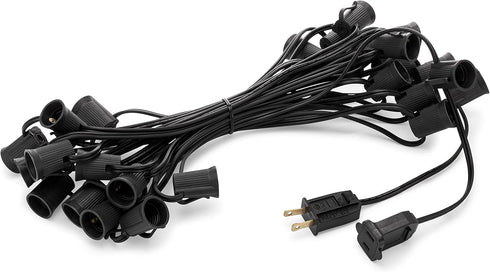 Holiday Lighting Outlet C9 Christmas Light String, Patio Event Lighting, Black Cord, 12" Socket Spacing, E16 (25')