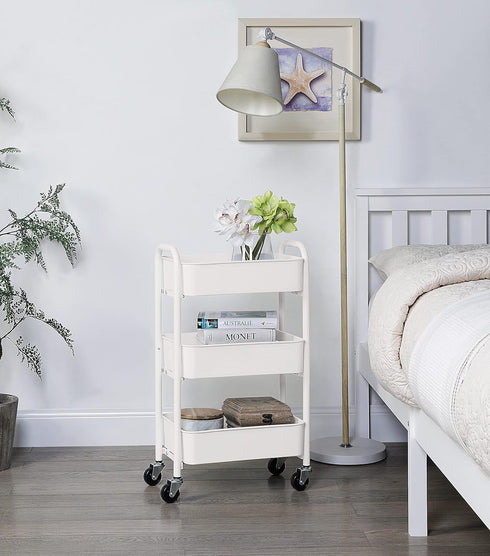 SunnyPoint 3-Tier Compact Rolling Metal Storage Organizer, Mobile Utility Cart for Kitchen/Under Desk, WHT