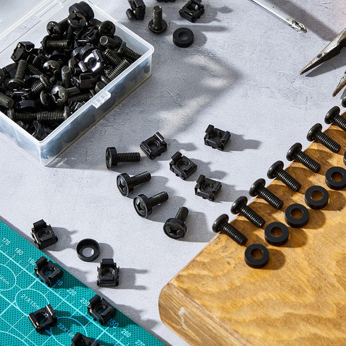 100 Pack M6 x 13 mm Rack Mount Cage Nuts, Screws, and Washers for Audio Server Console Mounting, Stainless Steel