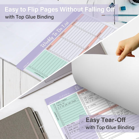 Weekly To Do List Notepad with 52 Undated Tear Off Sheets, Weekly Desk Planner Pad for Women & Man, Work, School