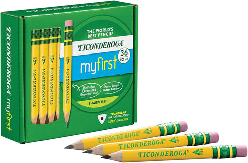 Ticonderoga My First Short Triangular Wood-Cased Pencils 2 HB Soft Yellow 36 Count