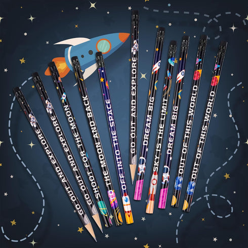 Kolewo4ever 100 Pieces Space Theme Pencils - Fun Astronaut Pencils with Matching Eraser