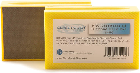 Glass Polish 15101 Diamond Hand Pad Sanding Block for Smoothing, Edging & Polishing 3.74 x 2.16 - Grit 400 by Glass Polish