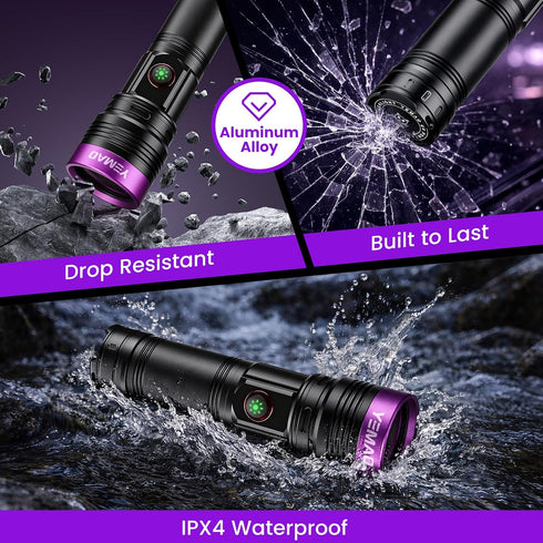20W 365nm Rechargeable,5000mAh UV Flashlight Black Light Flashlight,Powerful Ultraviolet Blacklight,UV Lamp for Pet