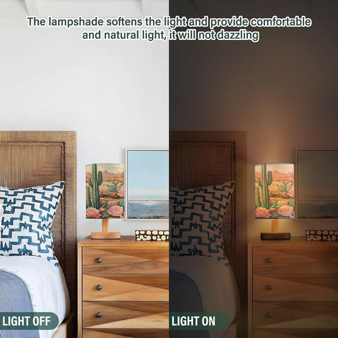 ARGTILDN Cactus Flowers Desert LED Table Lamp for Bedroom Bedside Lamp with USB Charging Ports Decor Nightstand