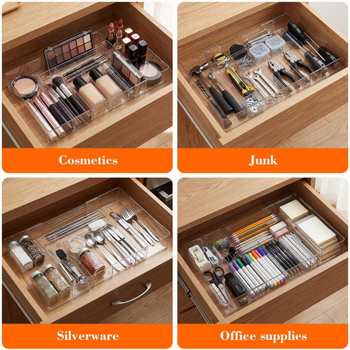 Briwooody 2 (Clear,8 Pcs Large Expandable Acrylic Drawer Organizers, Grid Adjustable Drawer, Dividers Organizer