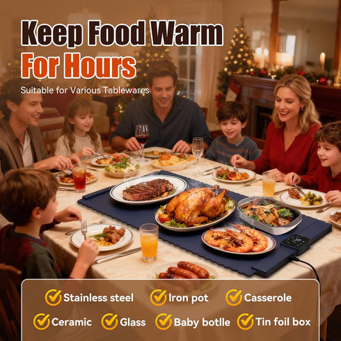 5 Settings Warming Mat for Food Temperature Silicone Food Warming Mat Roll up Food Warmer with Full Surface Heating