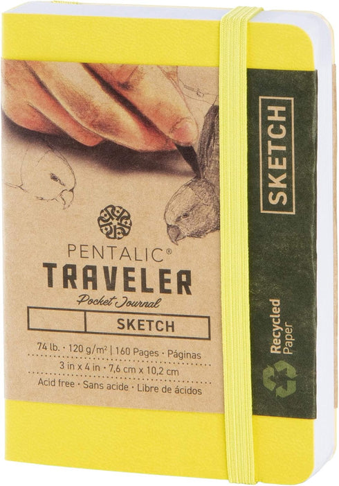 Pentalic Pocket Sketchbook: 3" x 4" Traveler Journal, 160 Pages, Citrine Yellow