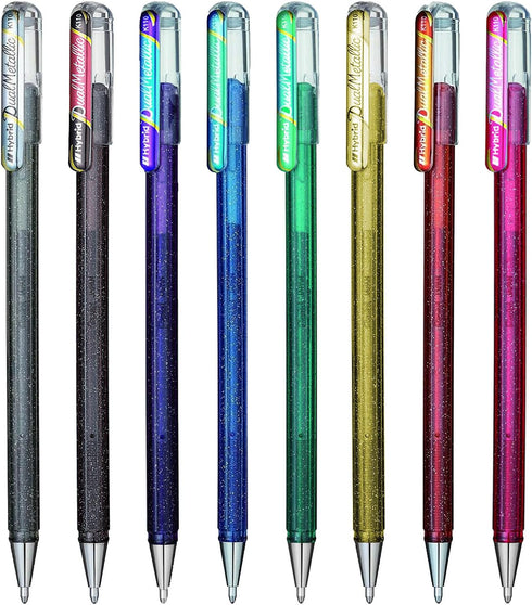 Pentel Hybrid Dual Metallic Pens - Liquid Gel Rollerball Pens - K110 - Assorted Colours - Set of 8